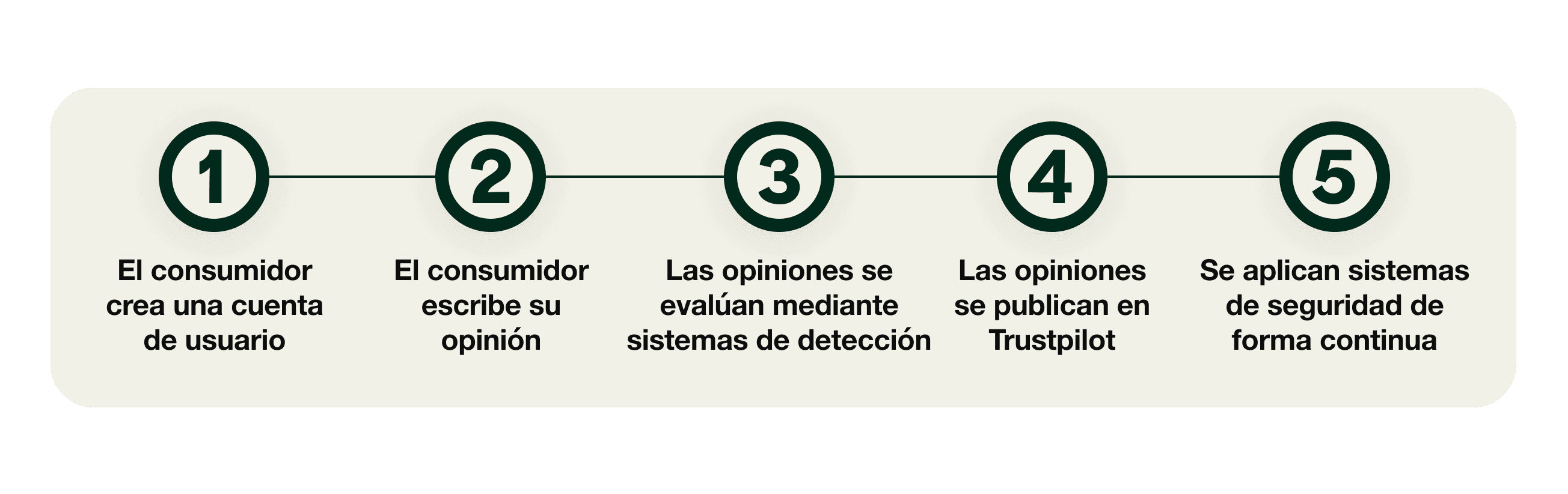 A graphic showing the 5 stage journey of a review, from the consumer creating an account to ongoing safeguarding.